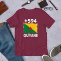 T-shirt Guyane +594 Maroon vue de face, drapeau guyanais