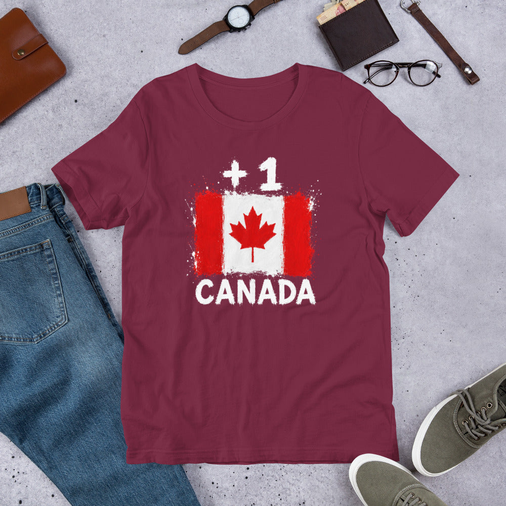 T-shirt Canada +1 Maroon vue de face, drapeau canadien