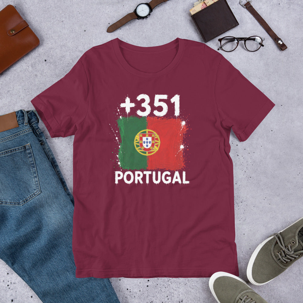 T-shirt Portugal +351 Maroon vue de face, drapeau portugais