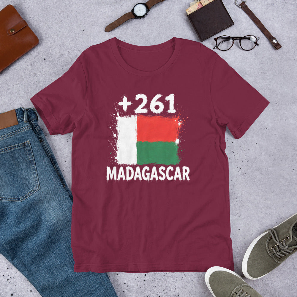 T-shirt Madagascar Maroon vue de face, drapeau malgache