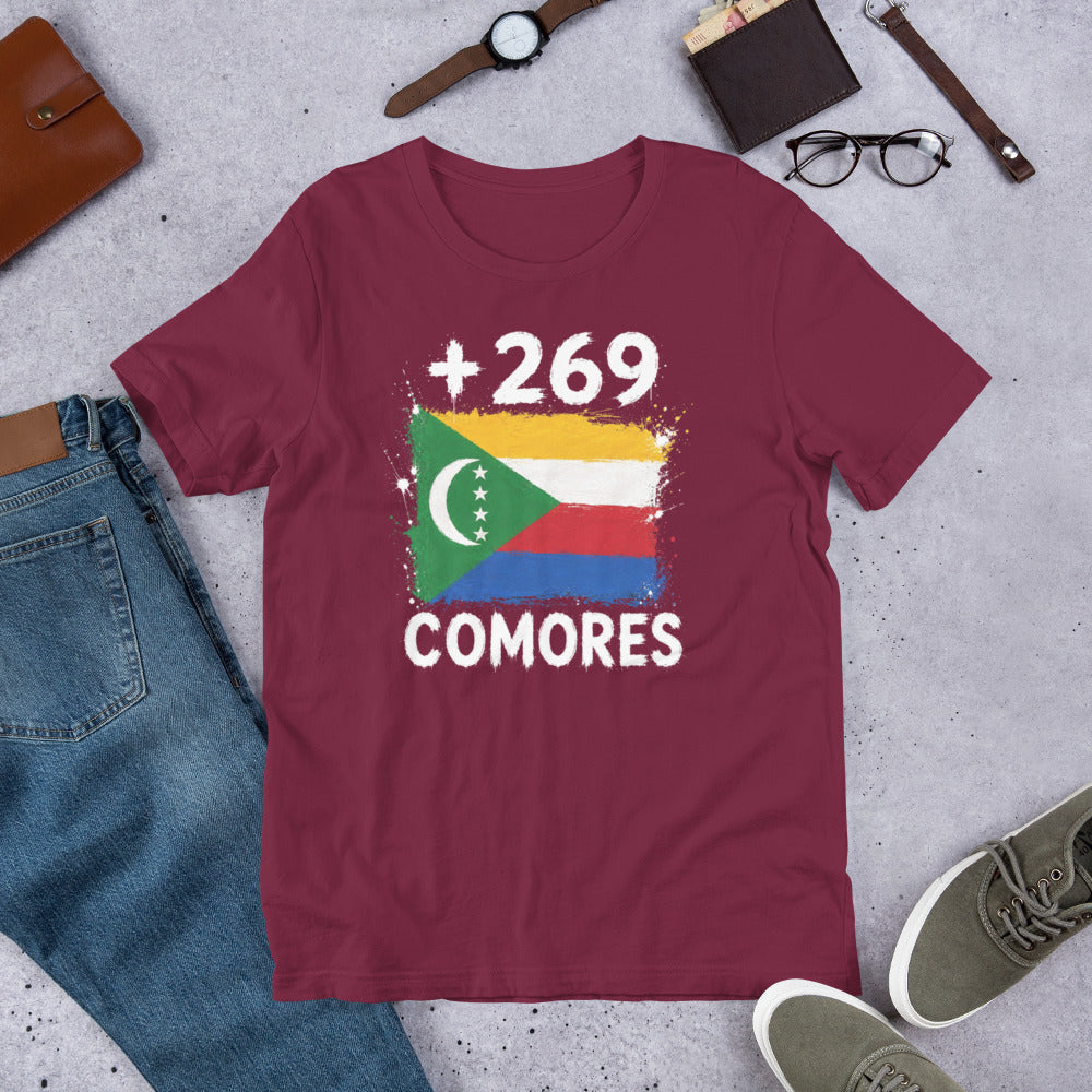 T-shirt Comores Maroon vue de face, drapeau comorien