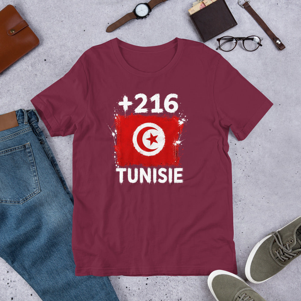 T-shirt Tunisie Maroon vue de face, drapeau tunisien