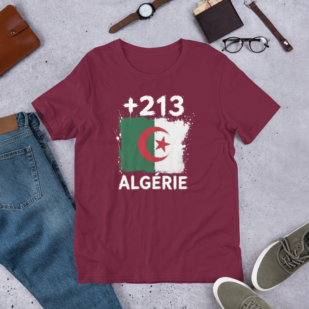 T-shirt Algérie Maroon vue de face, drapeau algérien
