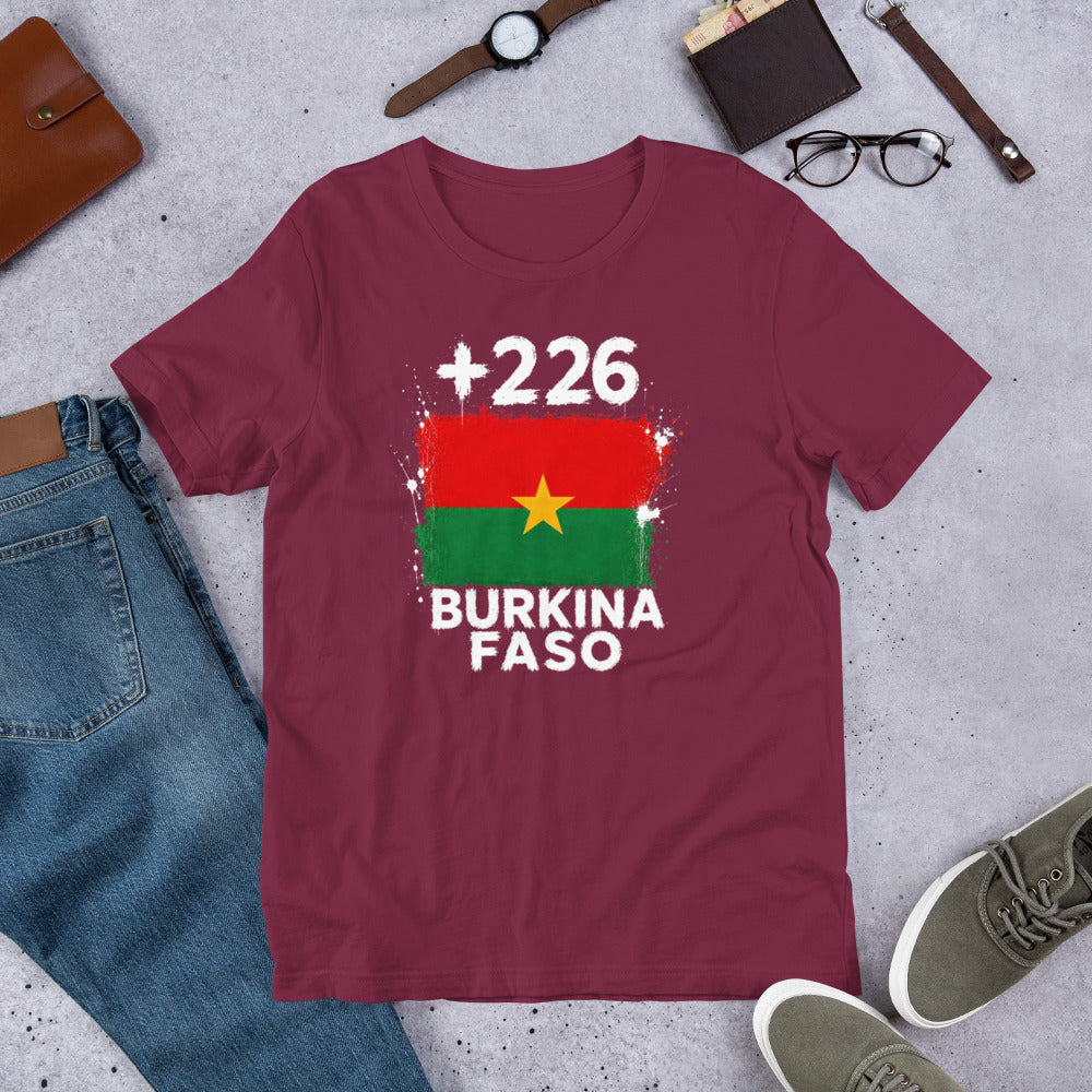 T-shirt Burkina Faso Maroon vue de face, drapeau burkinabé