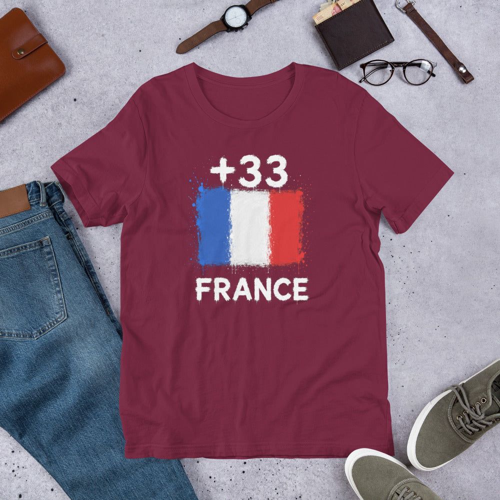 T-shirt France Maroon vue de face, drapeau français