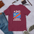 T-shirt RDC Maroon vue de face, drapeau congolais