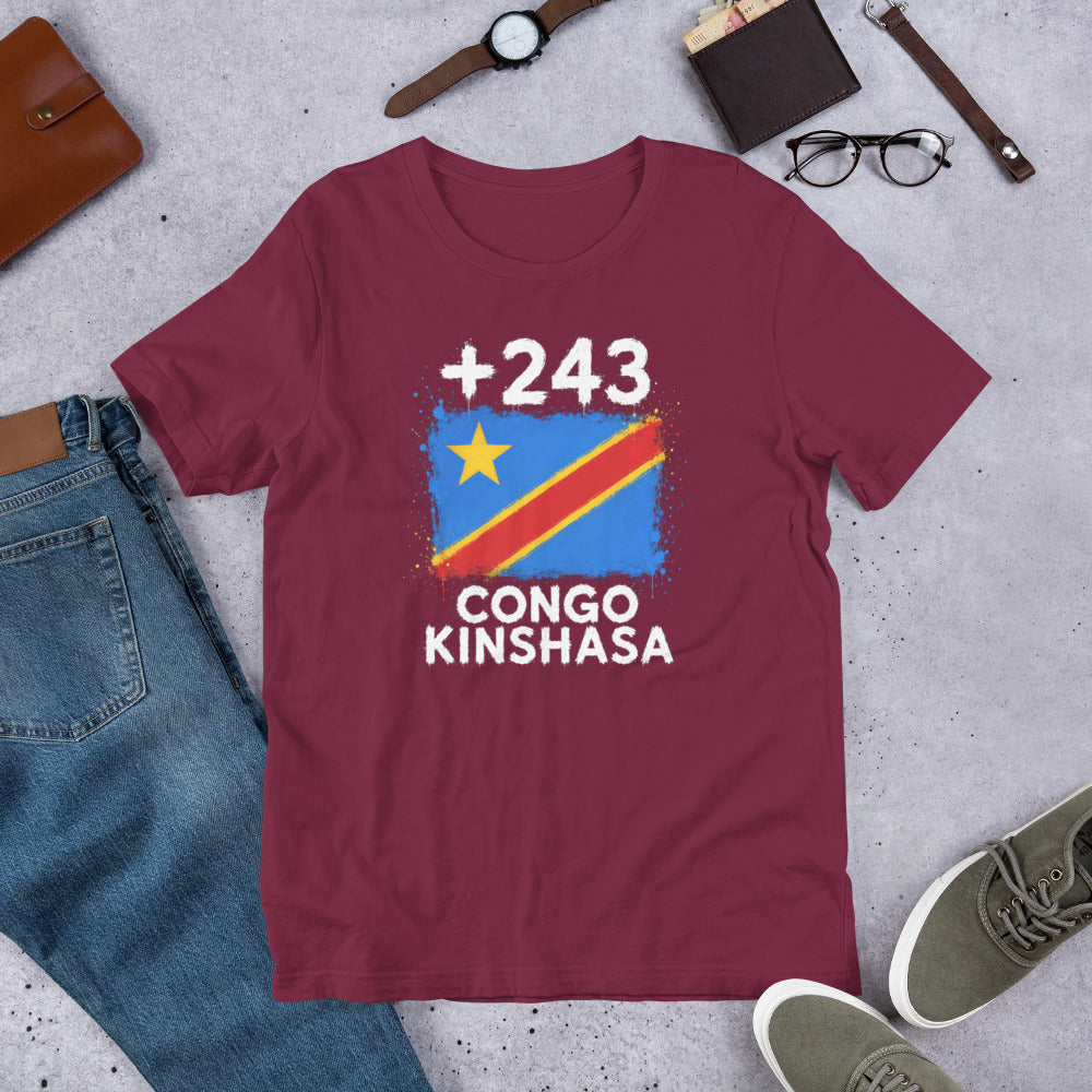 T-shirt RDC Maroon vue de face, drapeau congolais