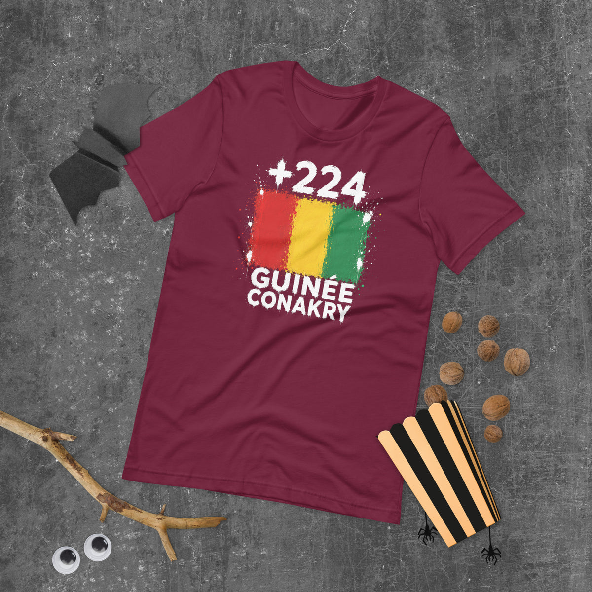 T-shirt Guinée Conakry Maroon vue de face, drapeau guinéen