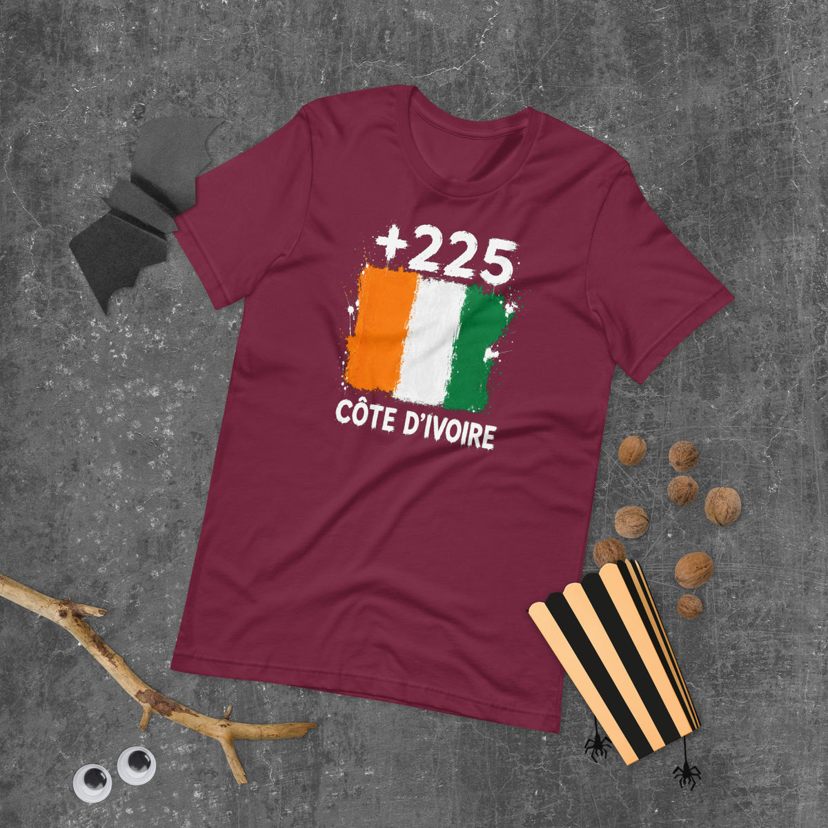 T-shirt Côte d'Ivoire Maroon vue de face, drapeau ivoirien