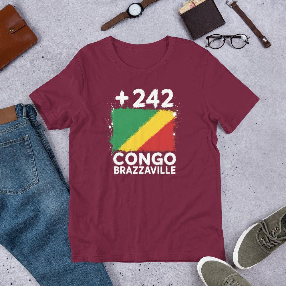 T-shirt Congo Brazzaville Maroon vue de face, drapeau congolais