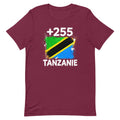T-shirt Tanzanie +255 maroon vue de face, sérigraphie drapeau tanzanien