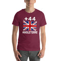 T-shirt Angleterre - Maroon, vue de face, éclaboussure drapeau Royaume-Uni +44 - Indicatif Fier