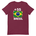 T-shirt Brésil +55 bordeaux vue de face, sérigraphie drapeau brésilien