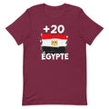 T-shirt Égypte +20 bordeaux vue de face, sérigraphie drapeau égyptien