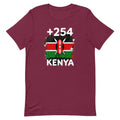 T-shirt Kenya +254 bordeaux vue de face, sérigraphie drapeau kényan