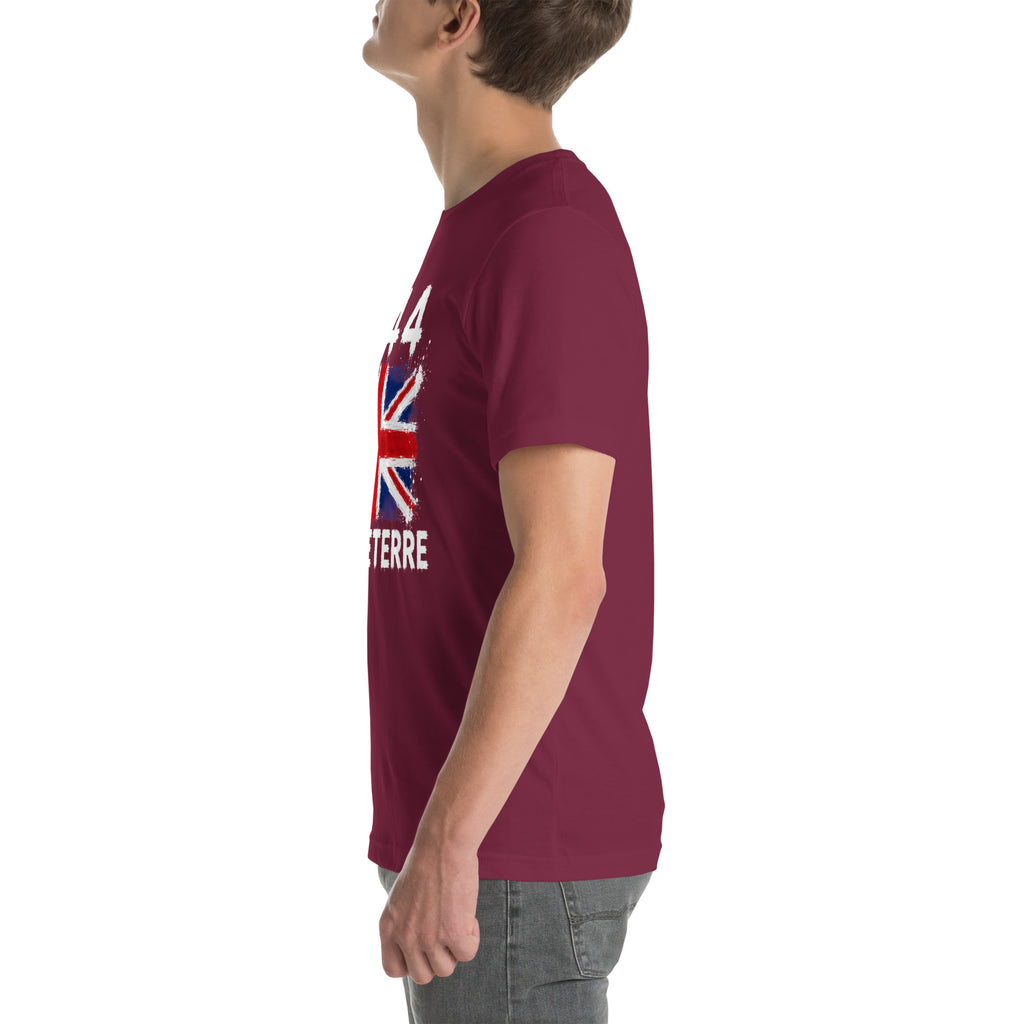 T-shirt Angleterre - Maroon avec drapeau floqué effet éclaboussure de peinture - vue de profil gauche - Indicatif Fier