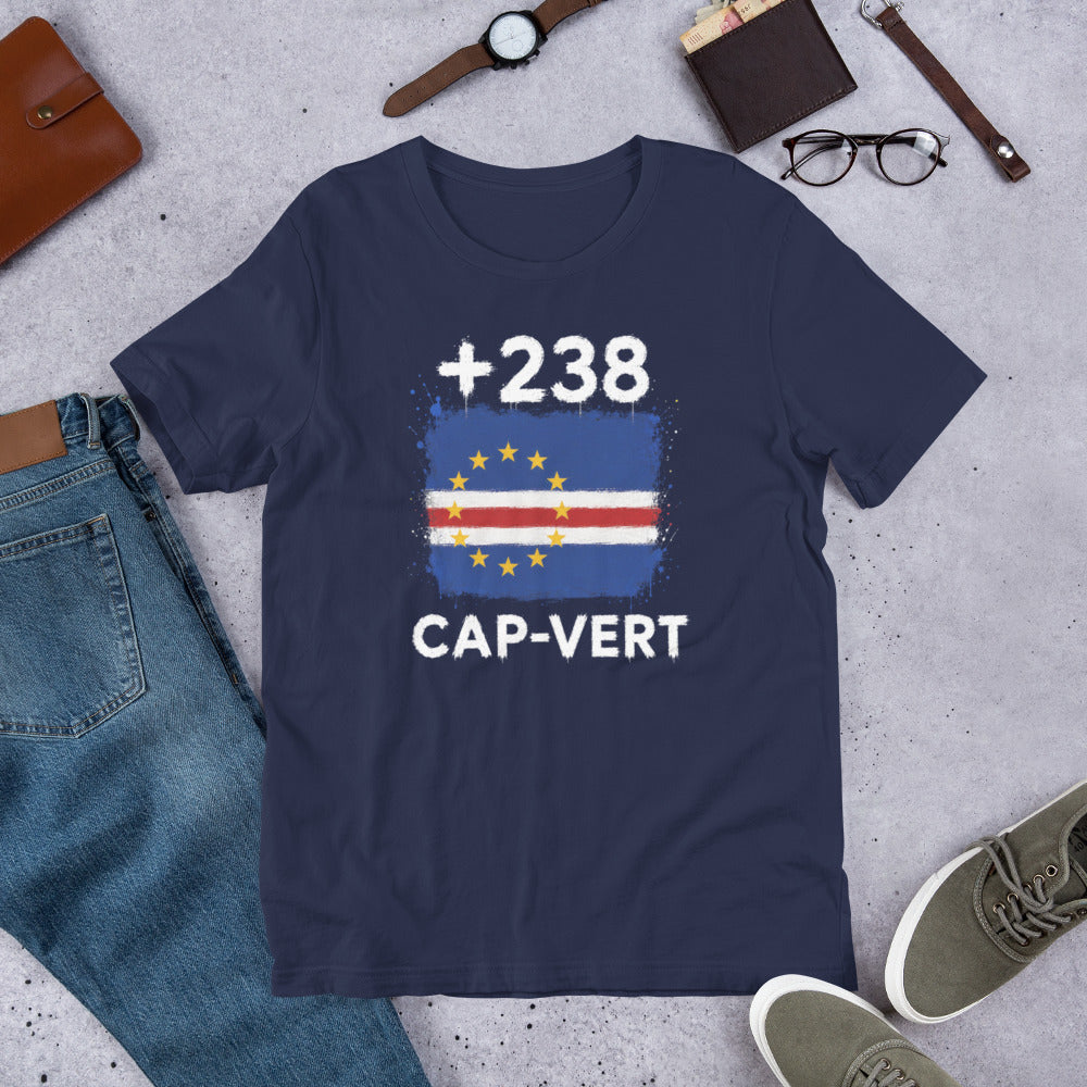 T-shirt Cap-Vert +238 Navy vue de face, drapeau cap-verdien