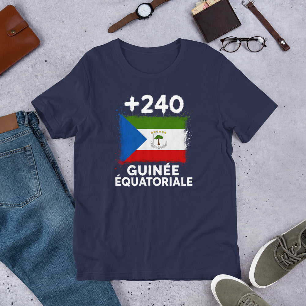 T-shirt Guinée Équatoriale +240 Navy vue de face, drapeau équato-guinéen