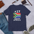 T-shirt Afrique du Sud +27 Navy vue de face, drapeau sud-africain