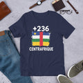 T-shirt Centrafrique +236 Navy vue de face, drapeau centrafricain