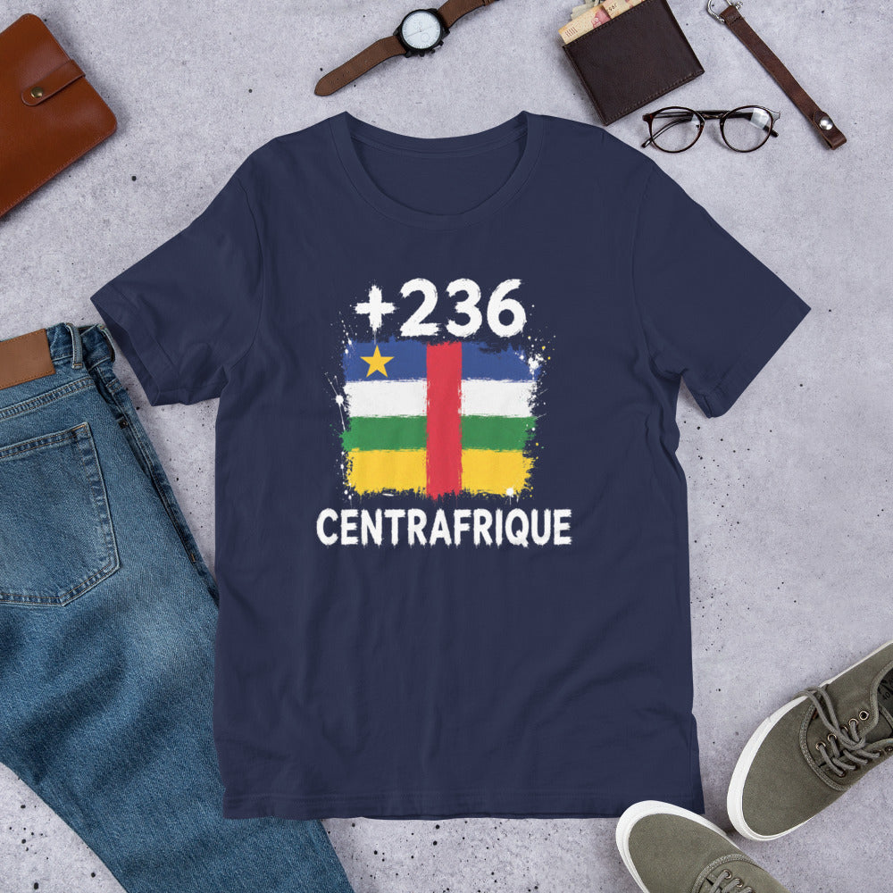 T-shirt Centrafrique +236 Navy vue de face, drapeau centrafricain