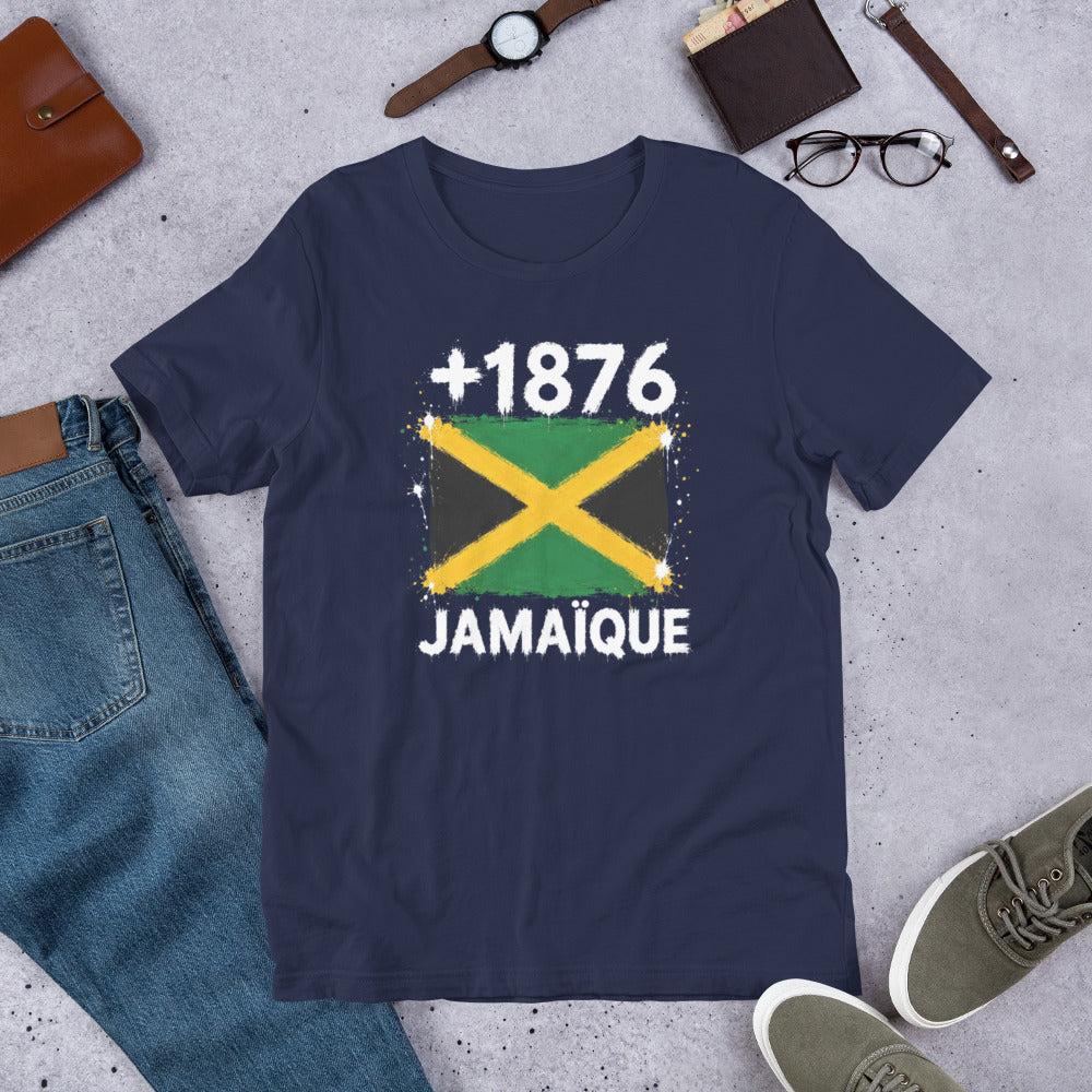 T-shirt Jamaïque +1876 Navy vue de face, drapeau jamaïcain