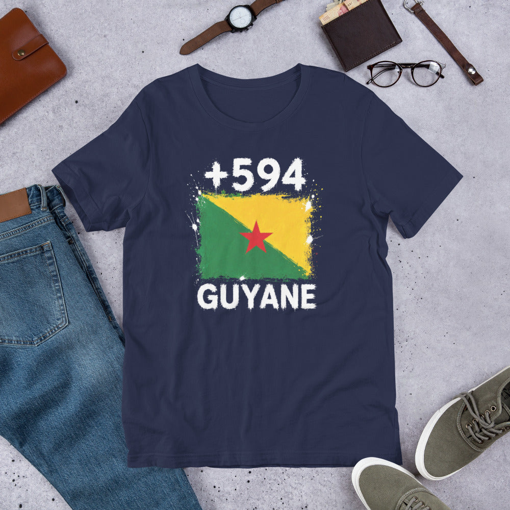 T-shirt Guyane +594 Navy vue de face, drapeau guyanais
