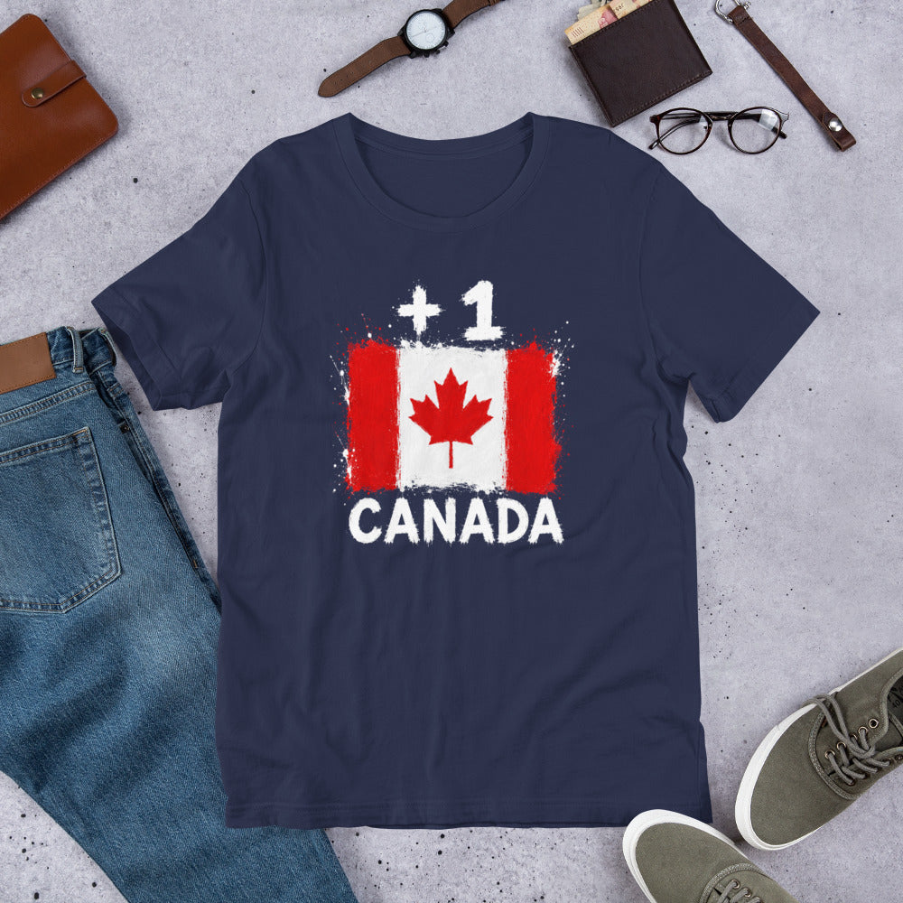 T-shirt Canada +1 Navy vue de face, drapeau canadien