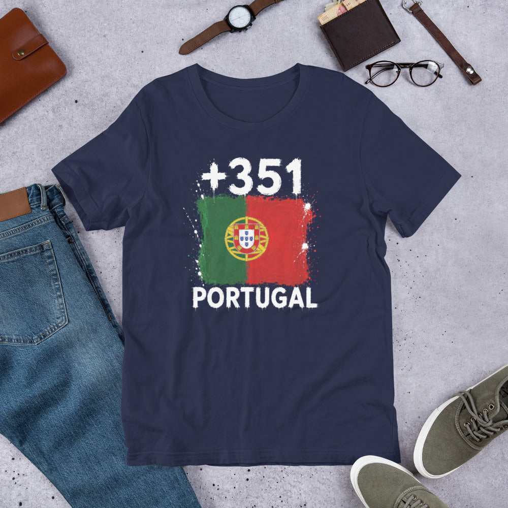 T-shirt Portugal +351 Navy vue de face, drapeau portugais