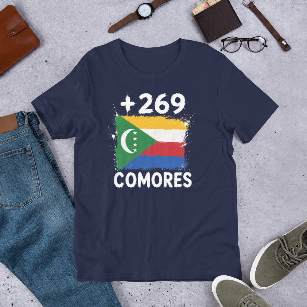 T-shirt Comores Navy vue de face, drapeau comorien