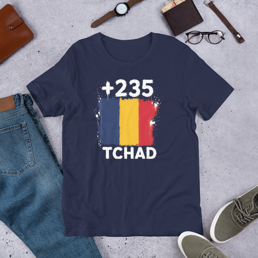 T-shirt Tchad Navy vue de face, drapeau tchadien