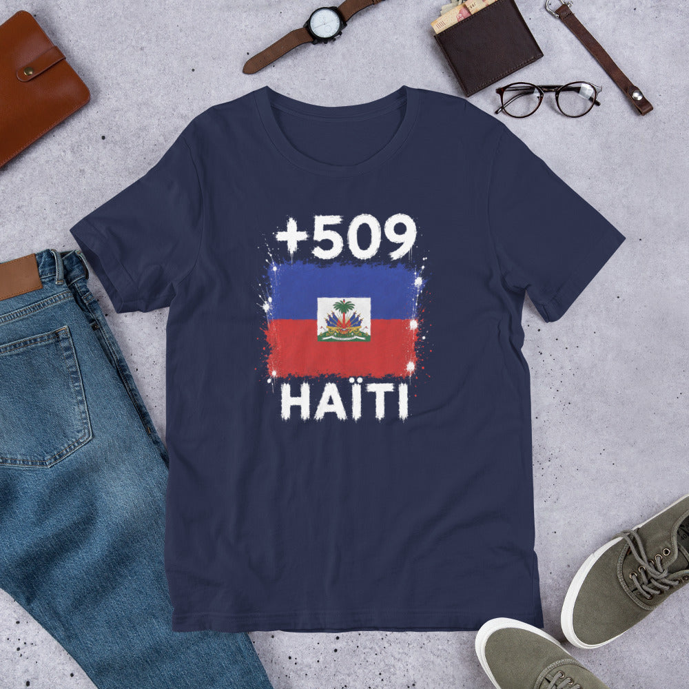 T-shirt Haïti Navy vue de face, drapeau haïtien