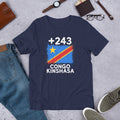 T-shirt RDC Navy vue de face, drapeau congolais