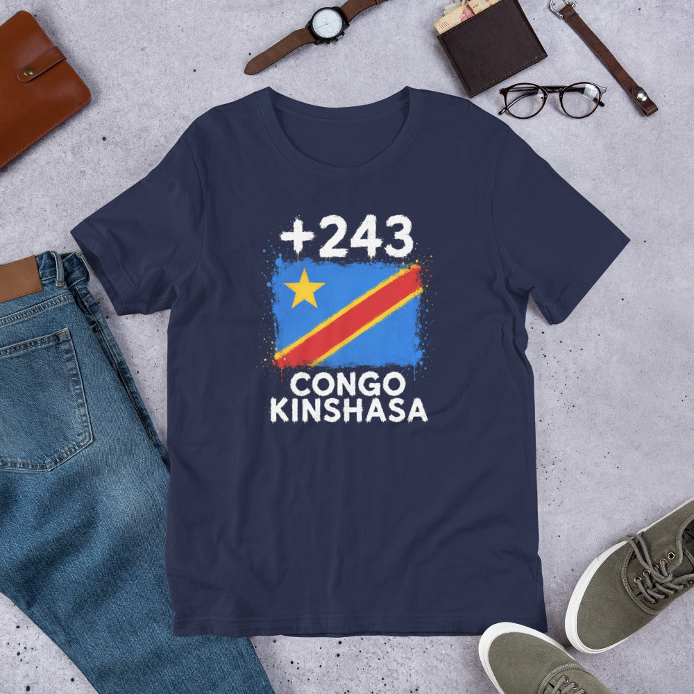 T-shirt RDC Navy vue de face, drapeau congolais
