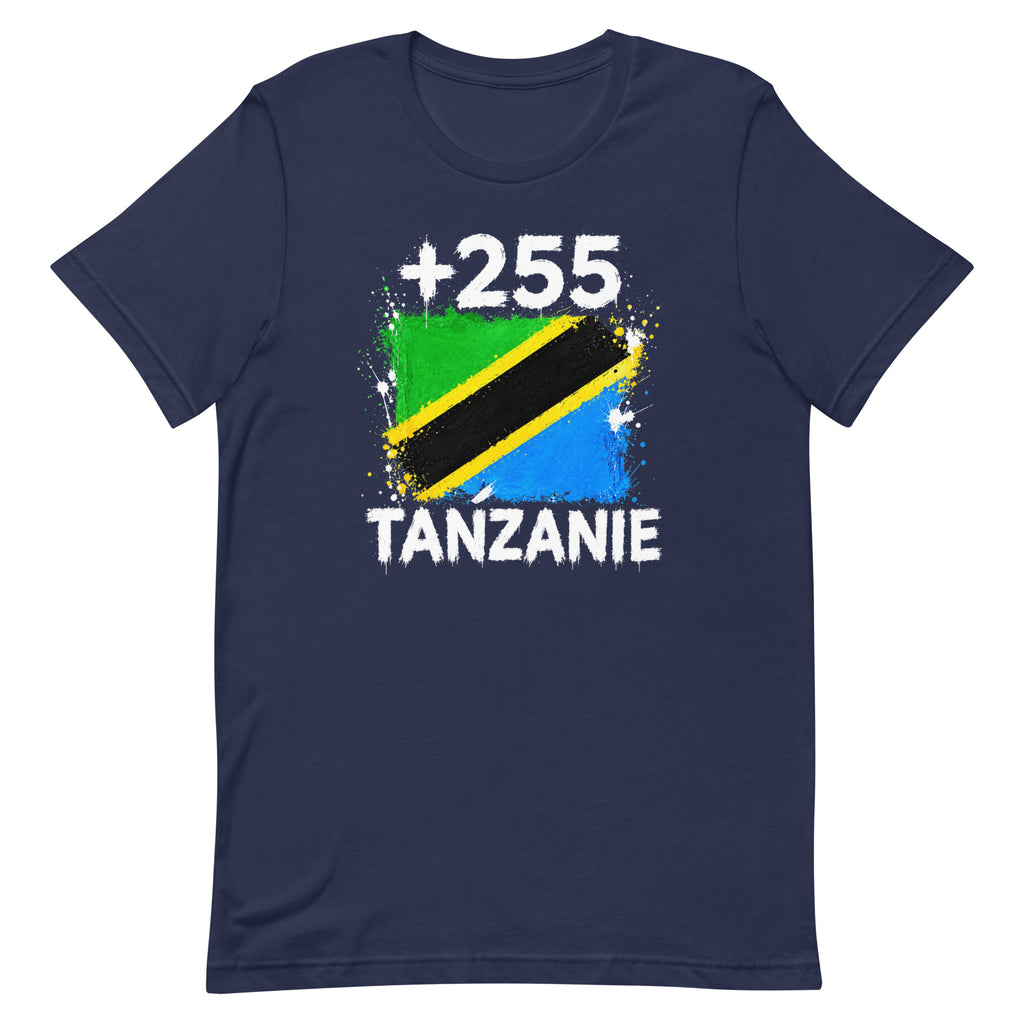 T-shirt Tanzanie +255 navy vue de face, sérigraphie drapeau tanzanien