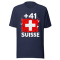 T-shirt Suisse +41 - Navy, vue de face avec le drapeau suisse et l'indicatif +41