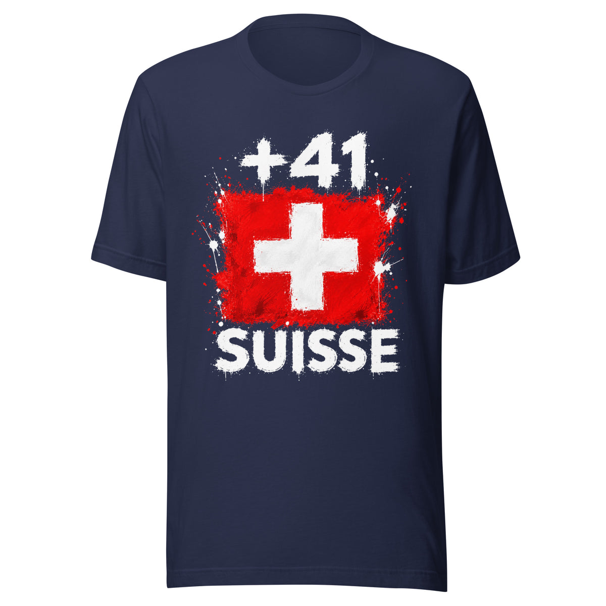 T-shirt Suisse +41 - Navy, vue de face avec le drapeau suisse et l'indicatif +41