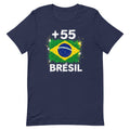 T-shirt Brésil +55 bleu marine vue de face, sérigraphie drapeau brésilien