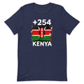 T-shirt Kenya +254 bleu marine vue de face, sérigraphie drapeau kényan