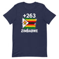 T-shirt Zimbabwe +263 bleu marine vue de face, sérigraphie drapeau zimbabwéen