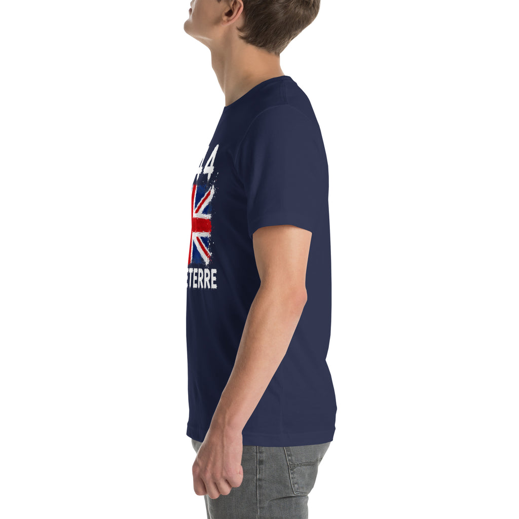 T-shirt Angleterre - Navy avec drapeau floqué effet éclaboussure de peinture - vue de profil gauche - Indicatif Fier