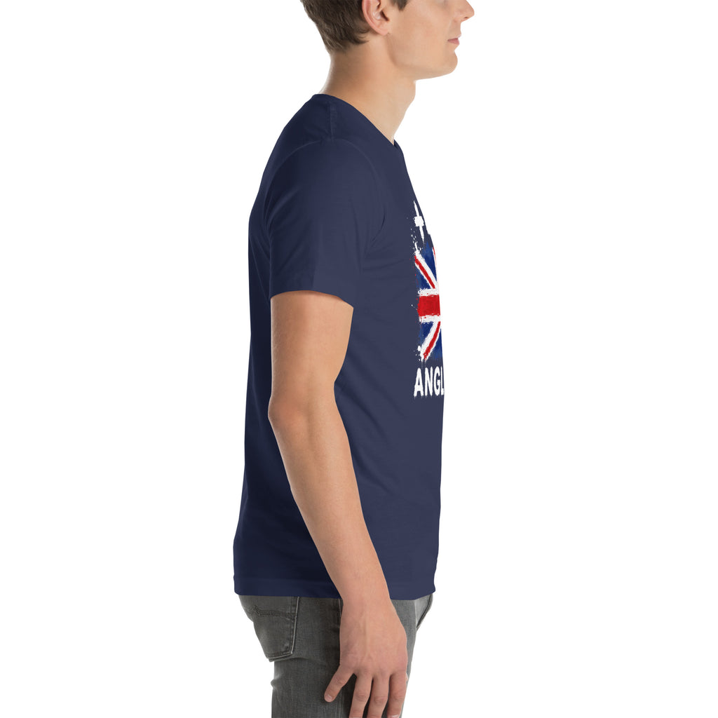 T-shirt Angleterre - Navy avec drapeau floqué effet éclaboussure de peinture - vue de profil droit - Indicatif Fier