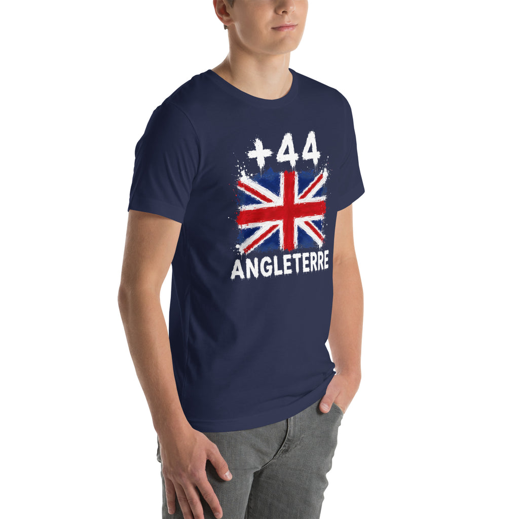 T-shirt Angleterre - Navy avec drapeau floqué effet éclaboussure de peinture - vue de trois-quarts droit - Indicatif Fier