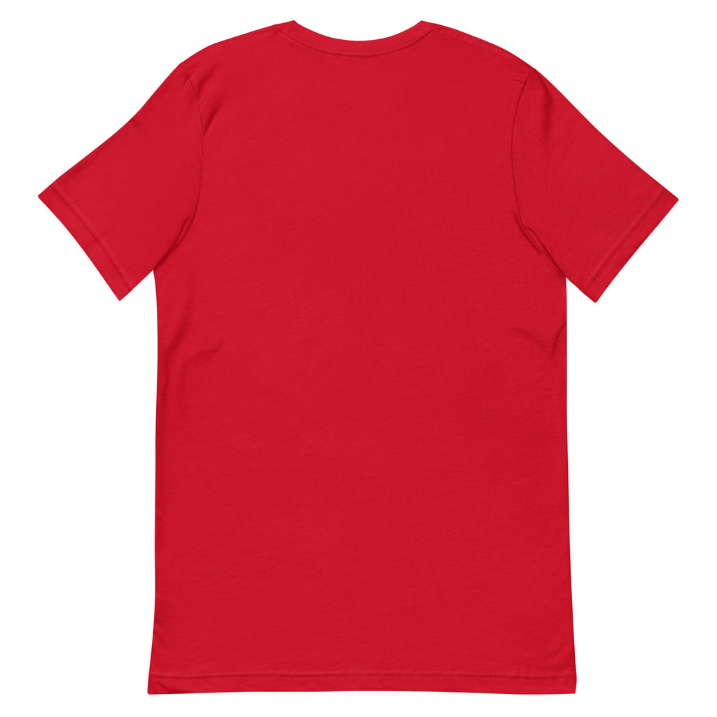 T-shirt Brésil +55 - Rouge avec drapeau floqué effet éclaboussure de peinture - vue de dos - Indicatif Fier