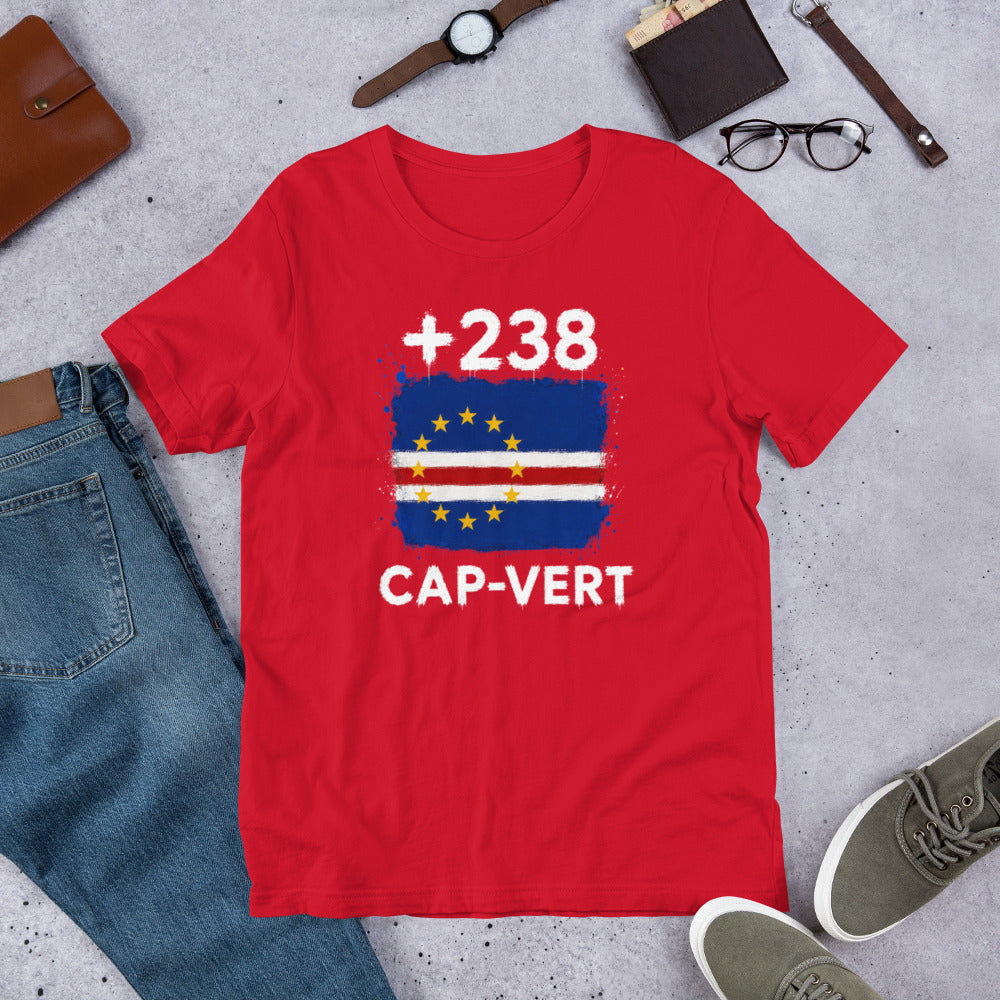 T-shirt Cap-Vert +238 Red vue de face, drapeau cap-verdien