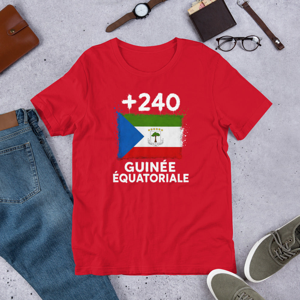 T-shirt Guinée Équatoriale +240 Red vue de face, drapeau équato-guinéen