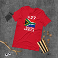 T-shirt Afrique du Sud +27 Red vue de face, drapeau sud-africain