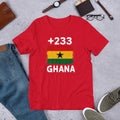 T-shirt Ghana +233 Red vue de face, drapeau ghanéen