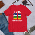 T-shirt Centrafrique +236 Red vue de face, drapeau centrafricain