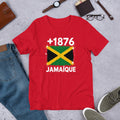 T-shirt Jamaïque +1876 Red vue de face, drapeau jamaïcain